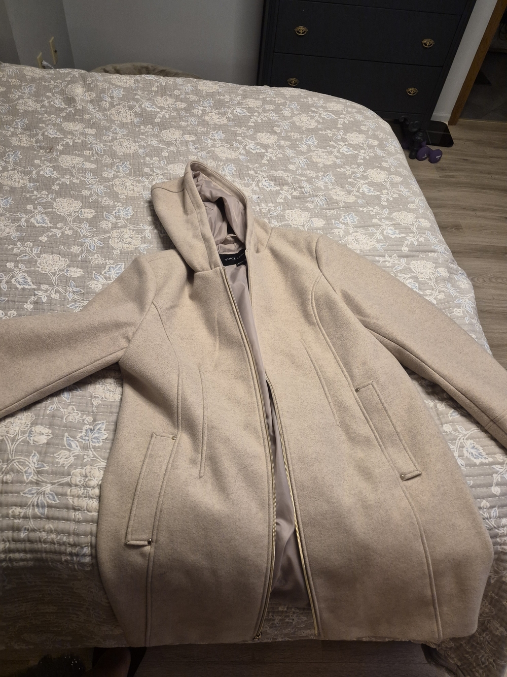 Vince Camuto Hooded Pea Coat in Light Beige